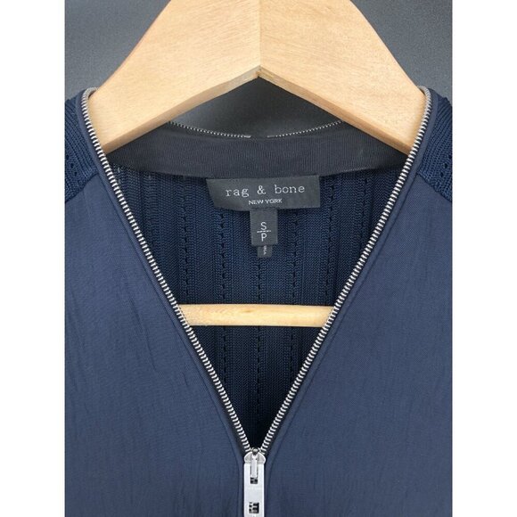 Rag & Bone Navy Valerie Zip Sleeveless Blouse Women's S Sheer Zip Collar V-Neck - Picture 3 of 8